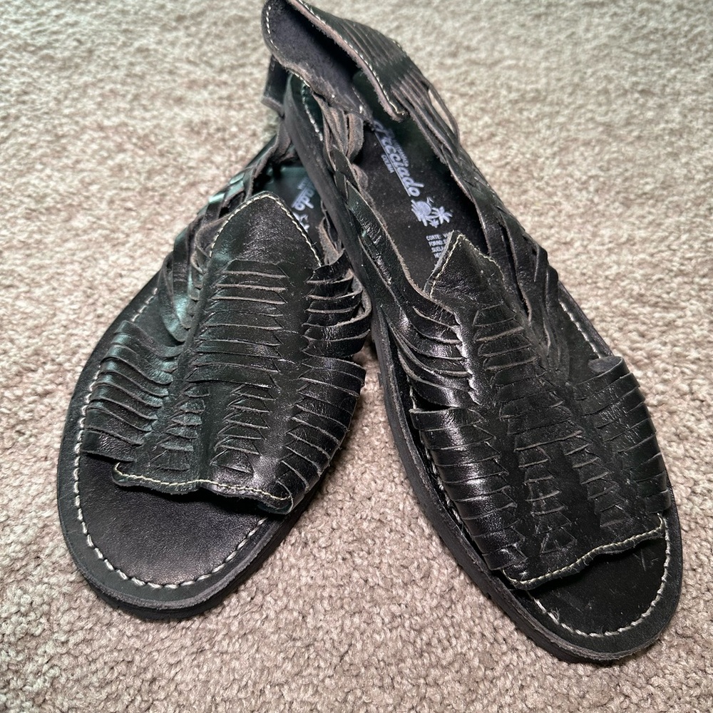 Men Black Leather Sandals size 10
